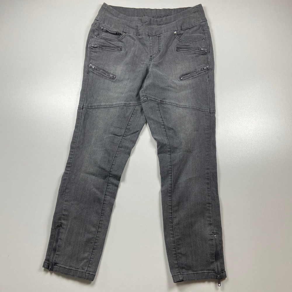 Jag Jeans Womens Grey Pull On Moto Skinny Pants Size 12 Ankle Zip Stretch Denim